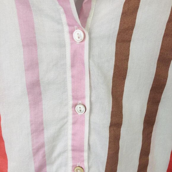 Velvet by Graham & Spencer Shirt Womens XS White Pink Brown Striped Button Front - Picture 14 of 16